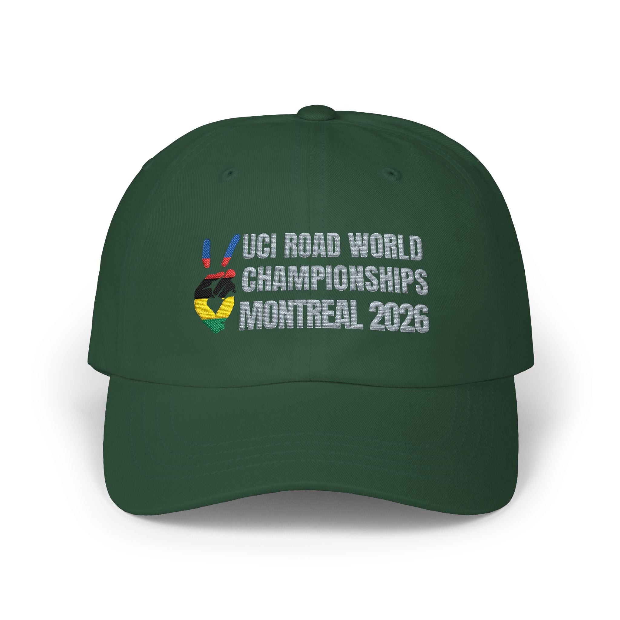 2026 UCI World Road Championships Montreal Cap with Peace + Love Rainbow Stripes Embroidered Design