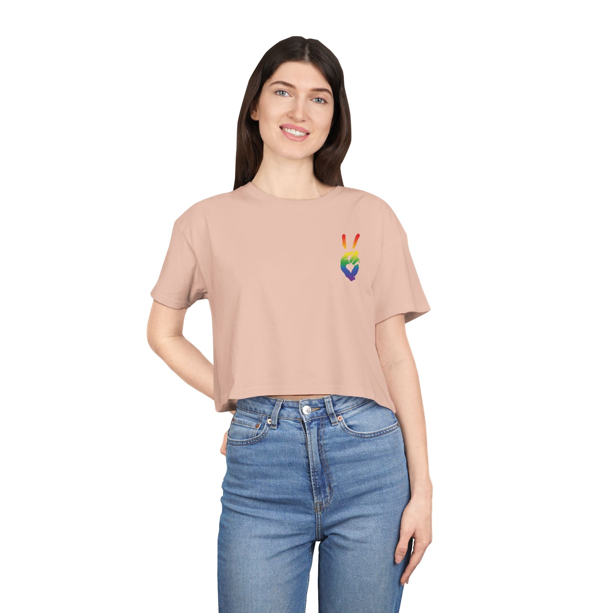 Peace+Love Pride Rainbow Women's Crop Tee | Bella Strada Studio