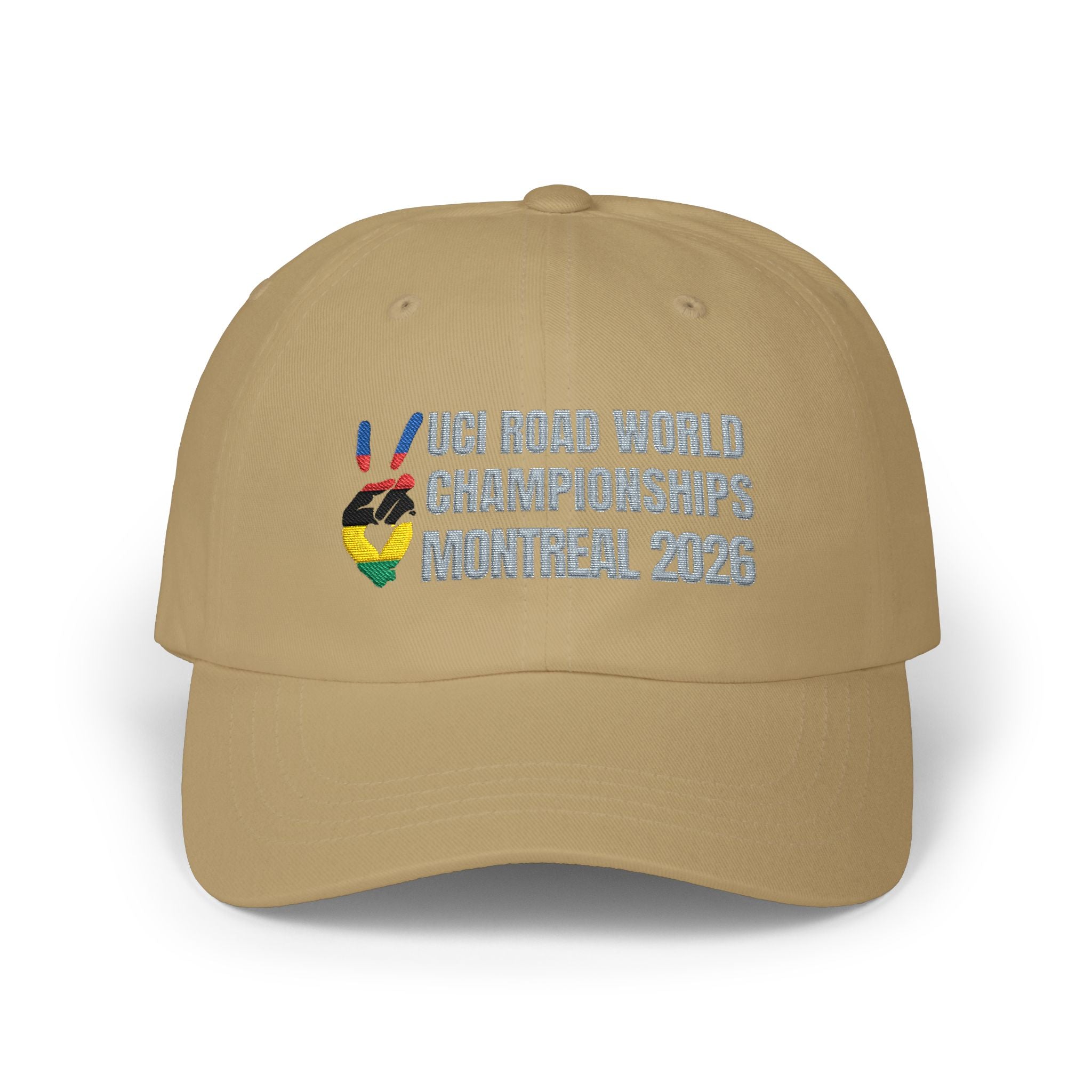 2026 UCI World Road Championships Montreal Cap with Peace + Love Rainbow Stripes Embroidered Design