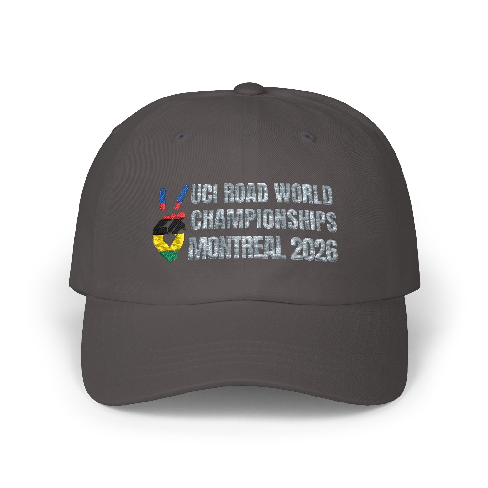 2026 UCI World Road Championships Montreal Cap with Peace + Love Rainbow Stripes Embroidered Design
