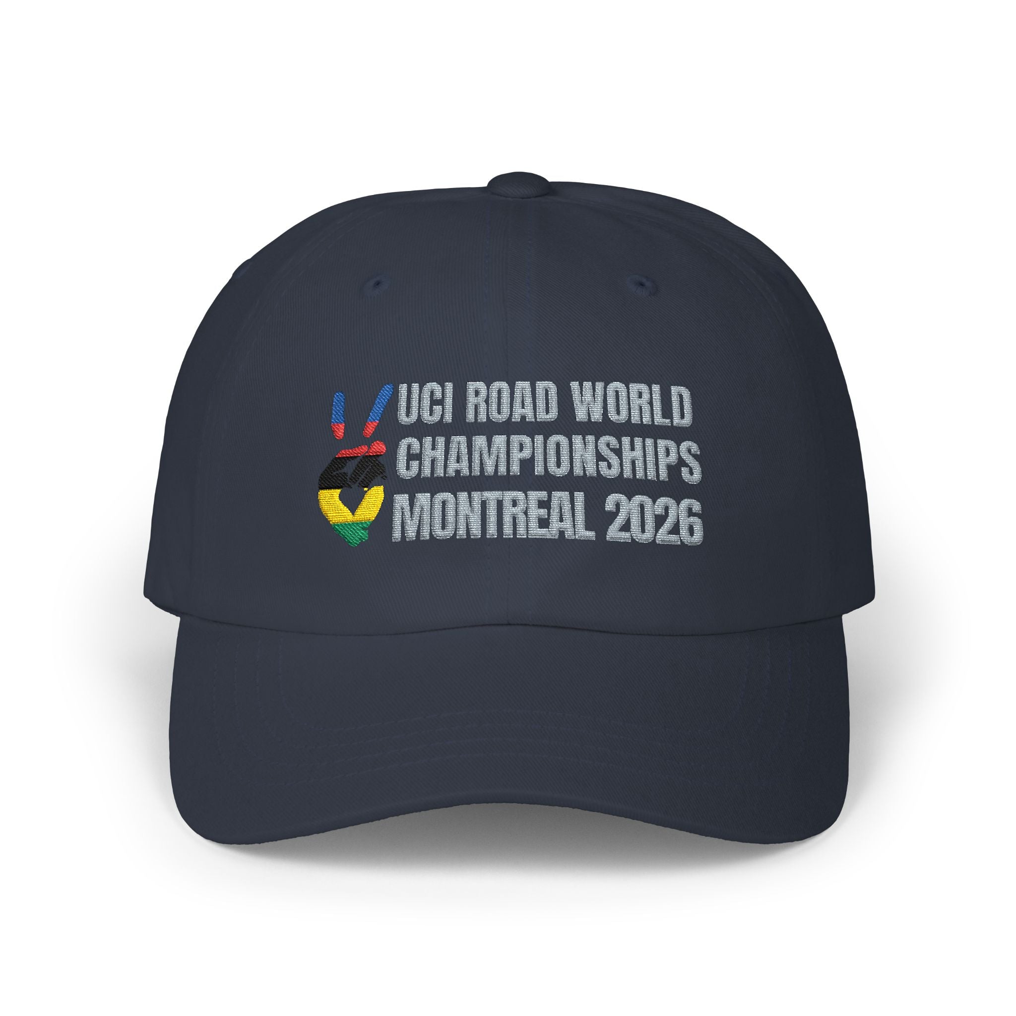 2026 UCI World Road Championships Montreal Cap with Peace + Love Rainbow Stripes Embroidered Design