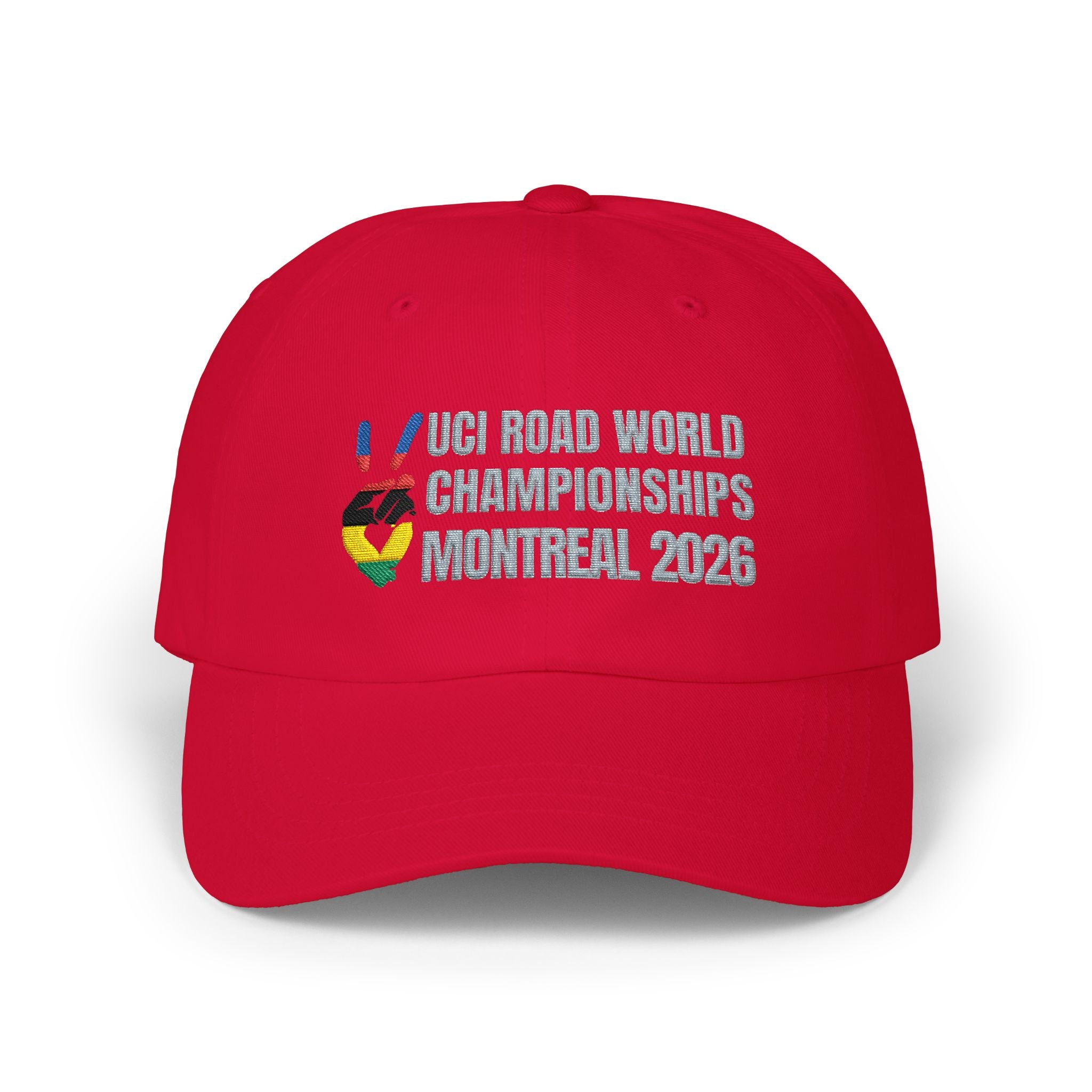 2026 UCI World Road Championships Montreal Cap with Peace + Love Rainbow Stripes Embroidered Design