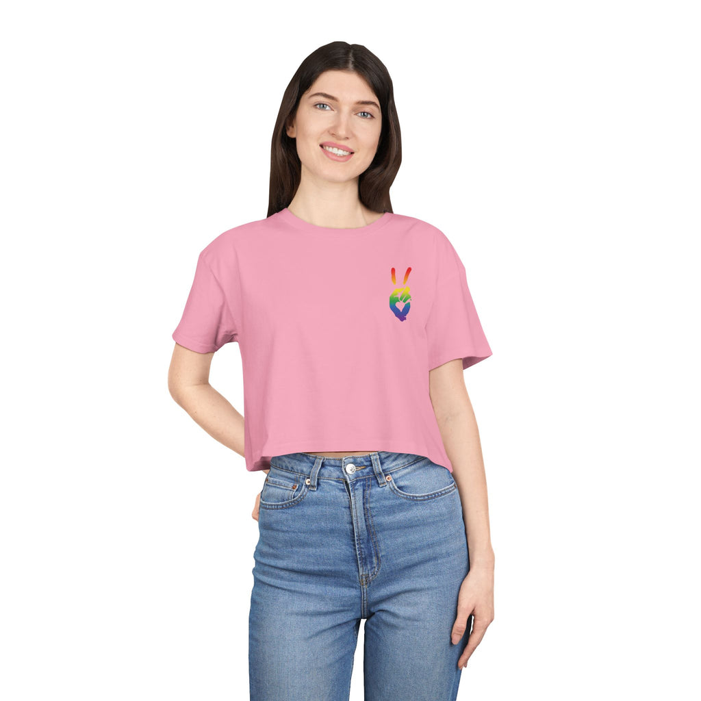 Peace+Love Pride Rainbow Women's Crop Tee | Bella Strada Studio