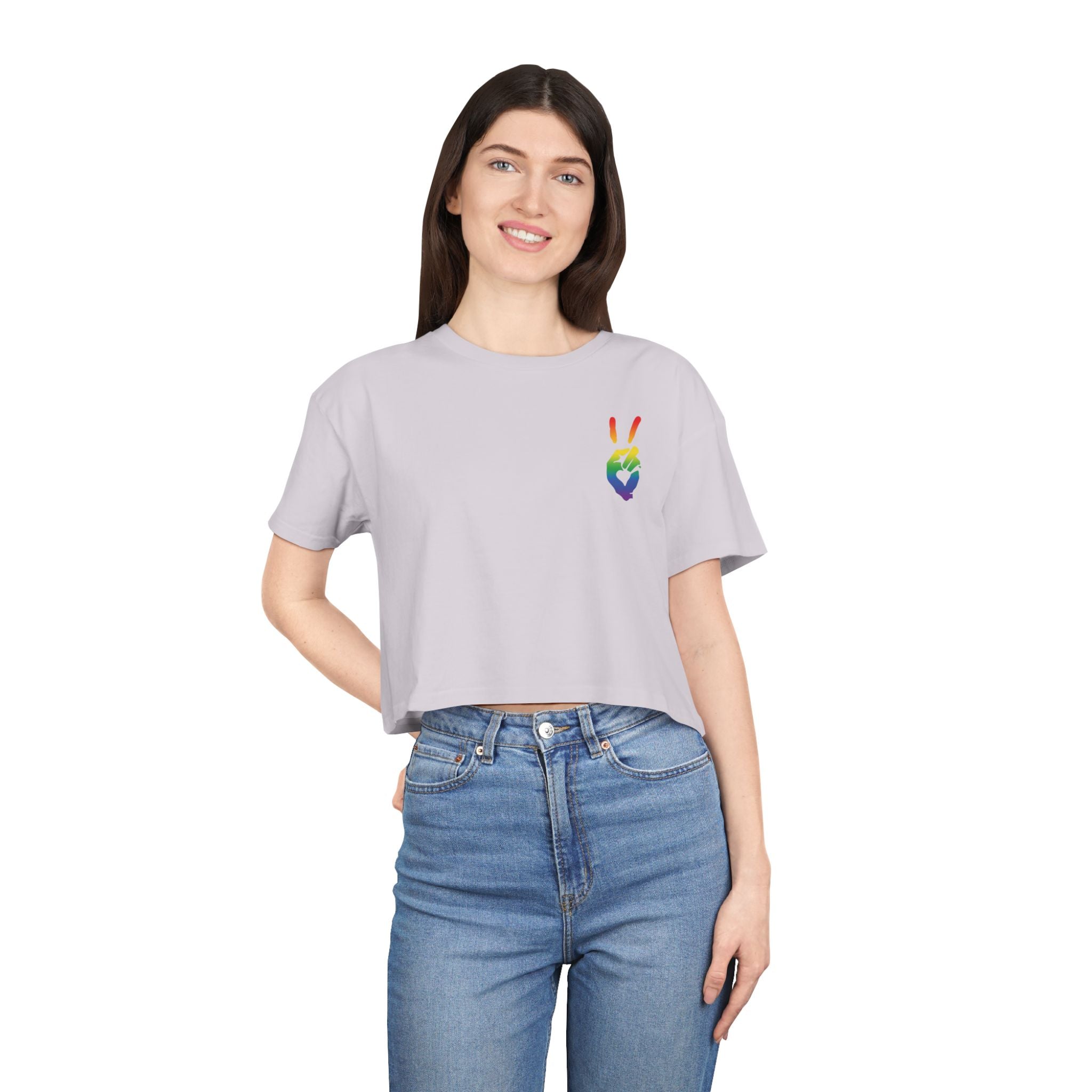 Peace+Love Pride Rainbow Women's Crop Tee | Bella Strada Studio