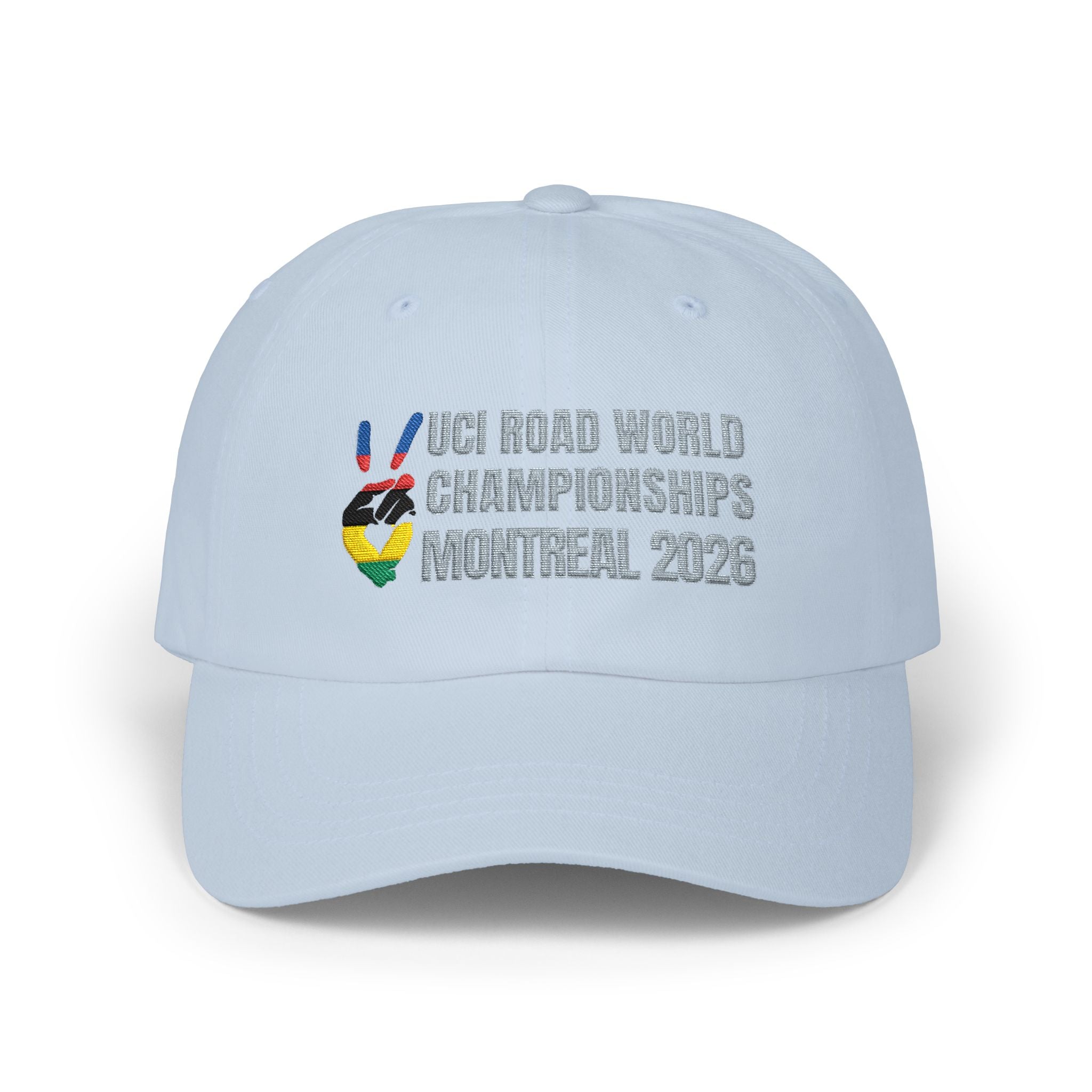 2026 UCI World Road Championships Montreal Cap with Peace + Love Rainbow Stripes Embroidered Design