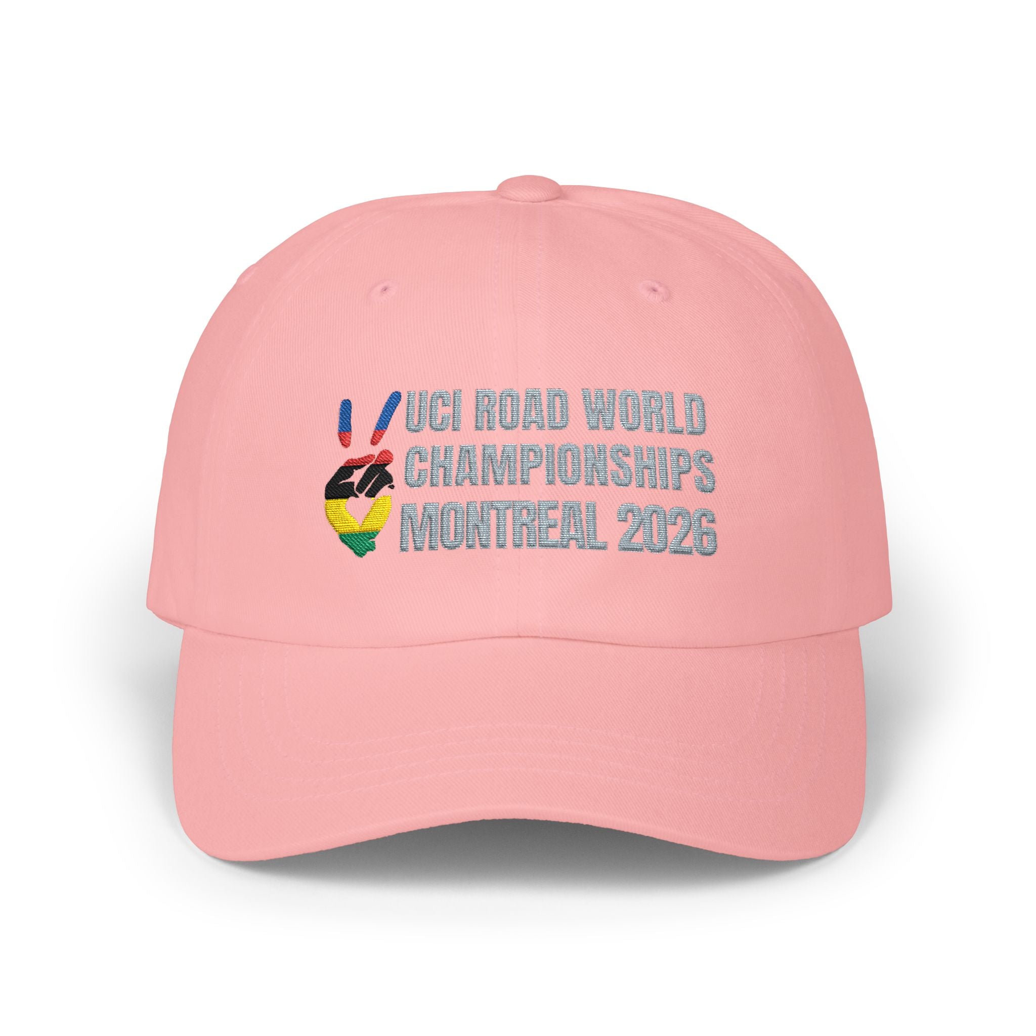 2026 UCI World Road Championships Montreal Cap with Peace + Love Rainbow Stripes Embroidered Design