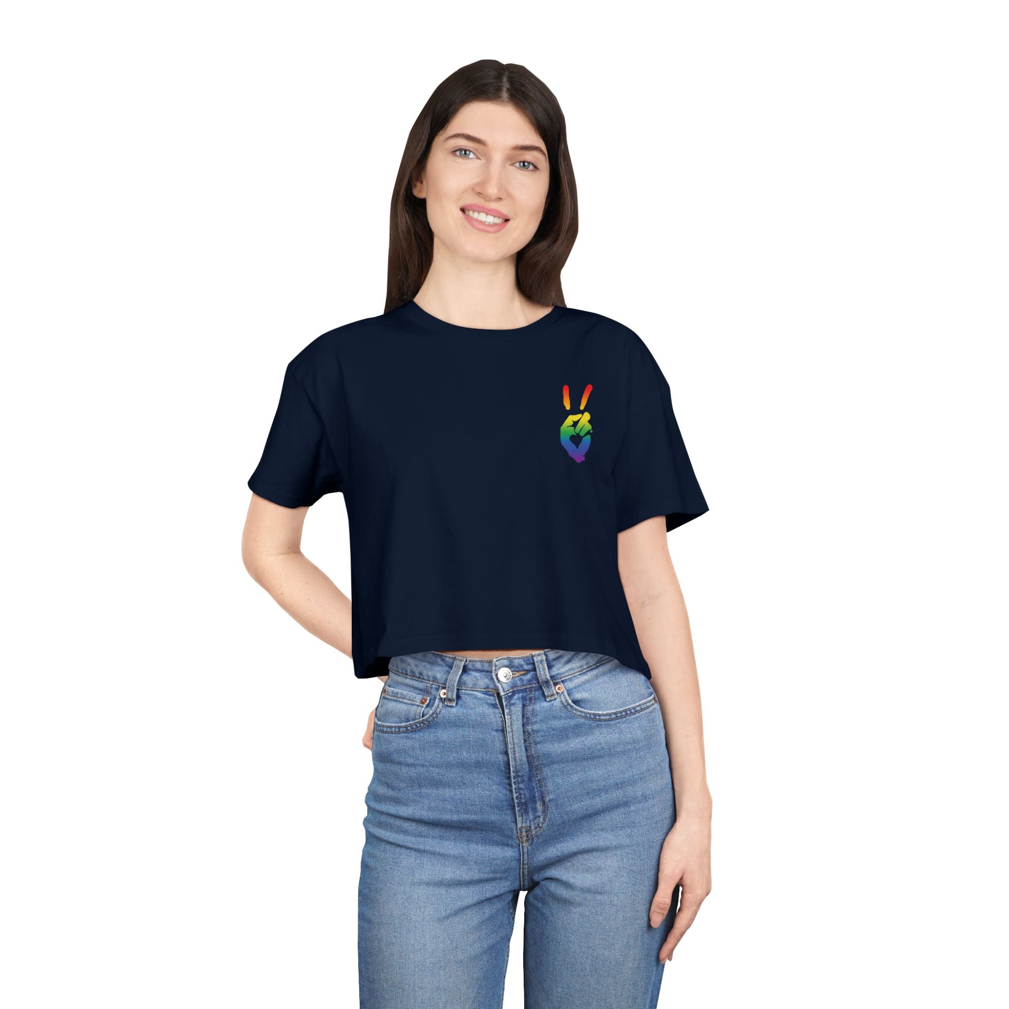 Peace+Love Pride Rainbow Women's Crop Tee | Bella Strada Studio
