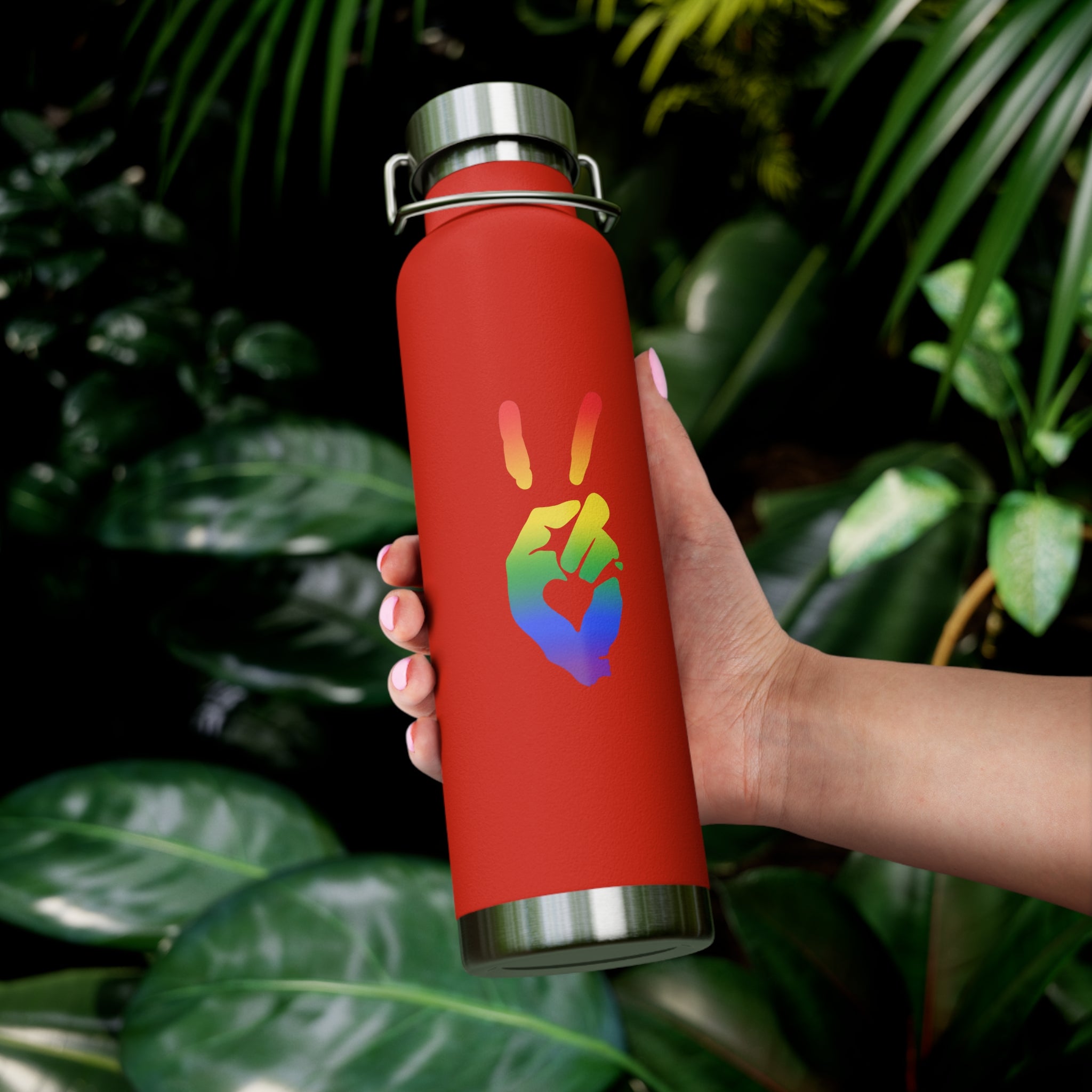 Peace + Love Pride Rainbow Insulated Copper Water Bottle | Bella Strada Studio