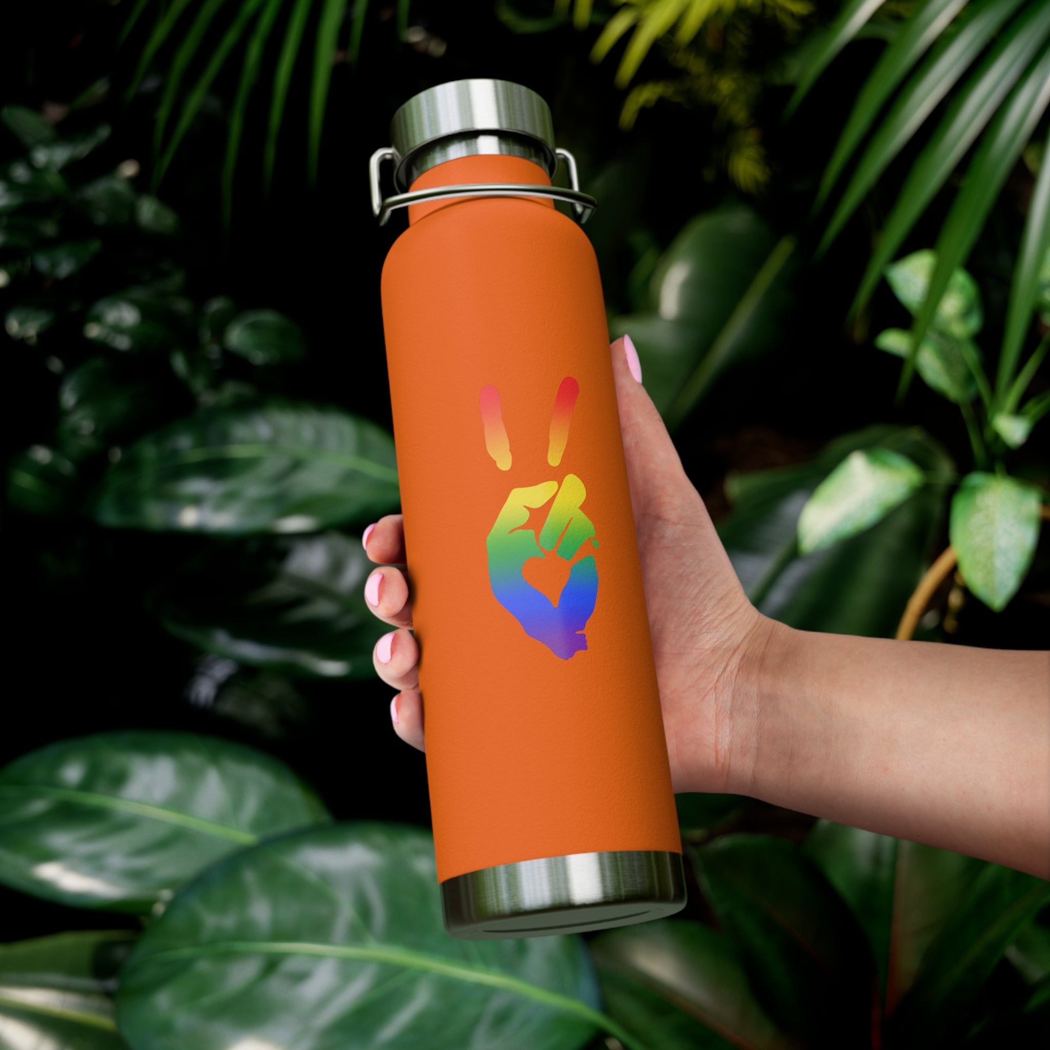 Peace + Love Pride Rainbow Insulated Copper Water Bottle | Bella Strada Studio