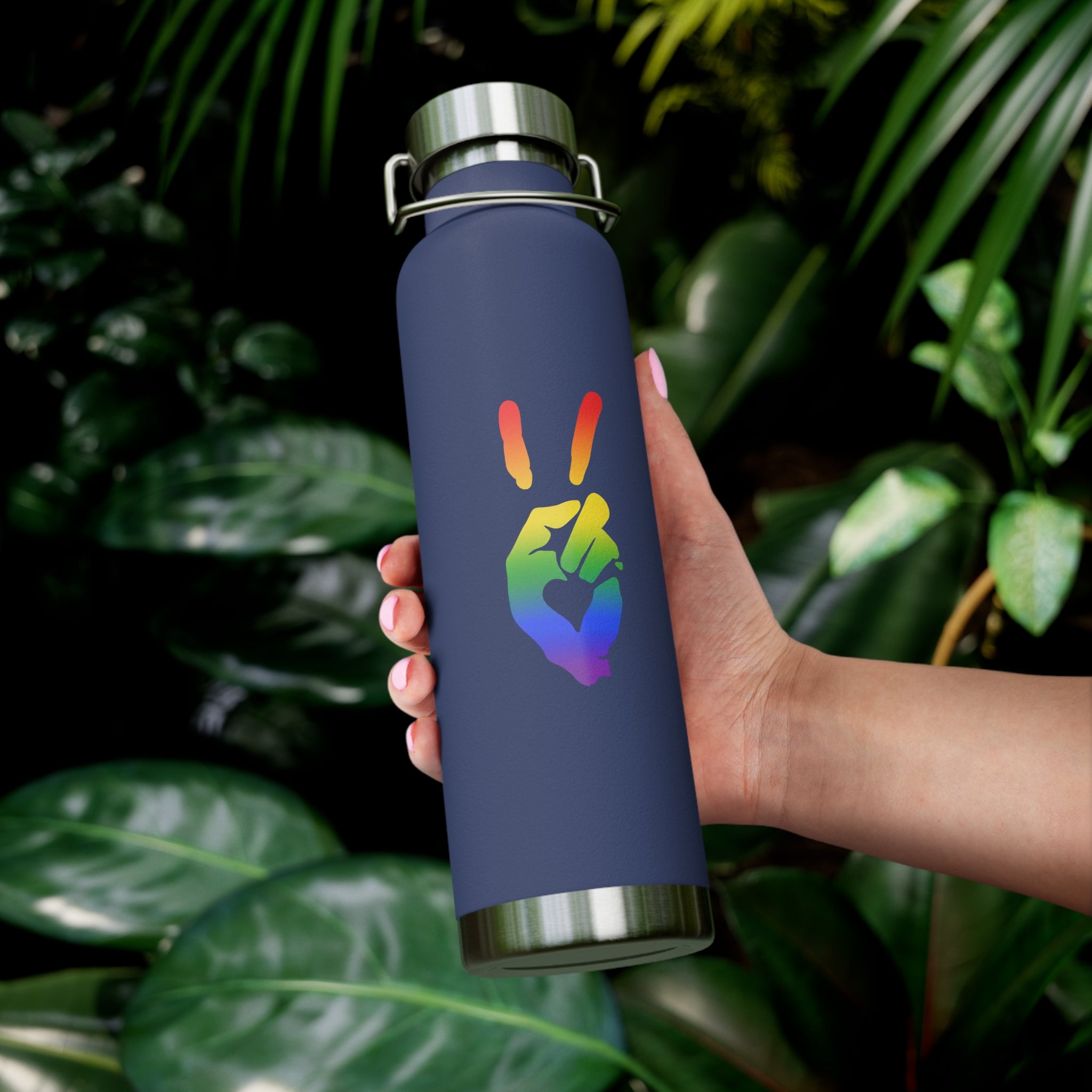 Peace + Love Pride Rainbow Insulated Copper Water Bottle | Bella Strada Studio