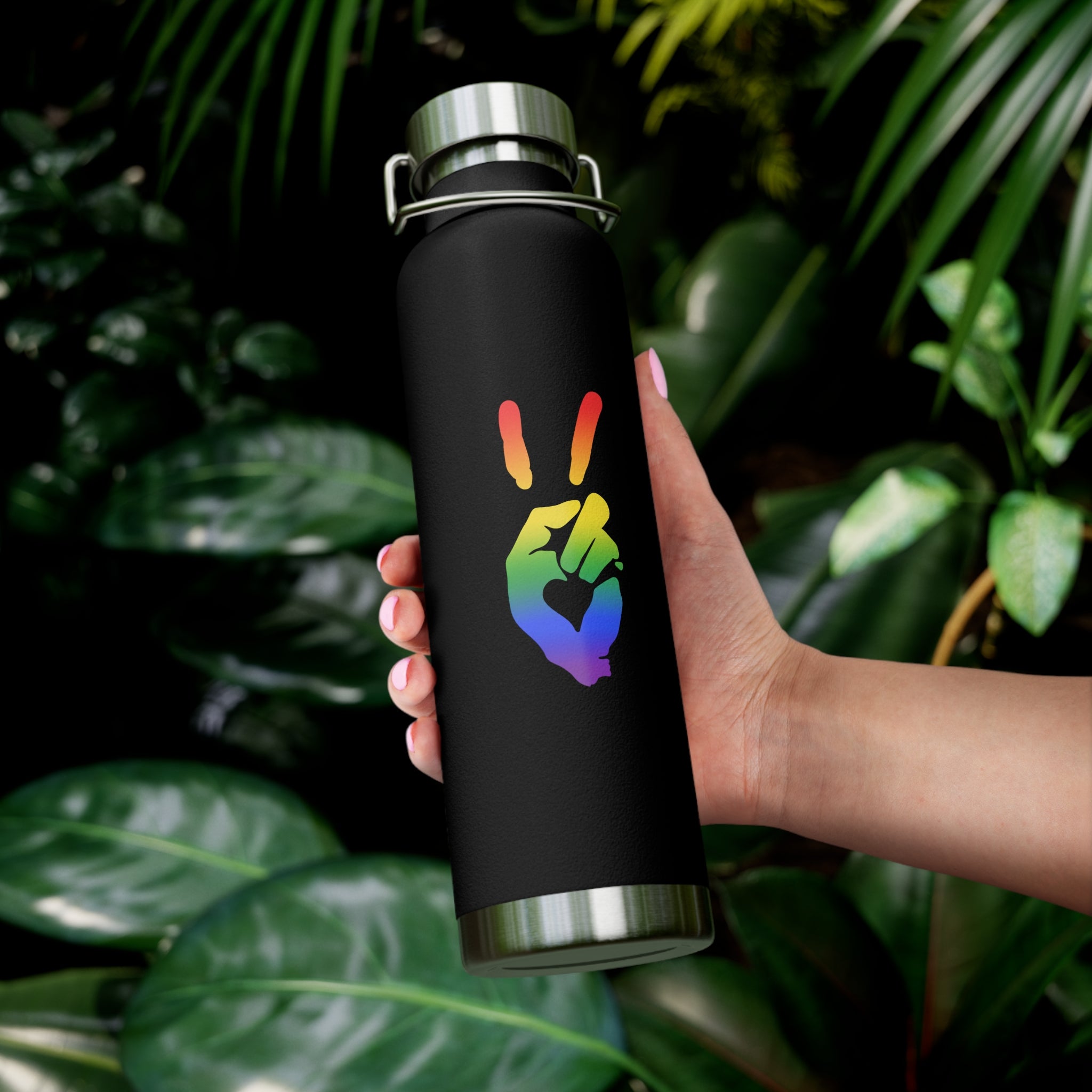 Peace + Love Pride Rainbow Insulated Copper Water Bottle | Bella Strada Studio