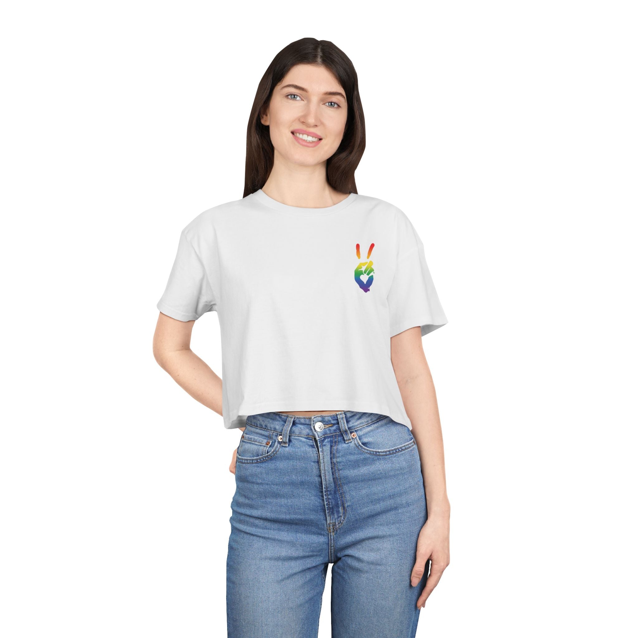 Peace+Love Pride Rainbow Women's Crop Tee | Bella Strada Studio