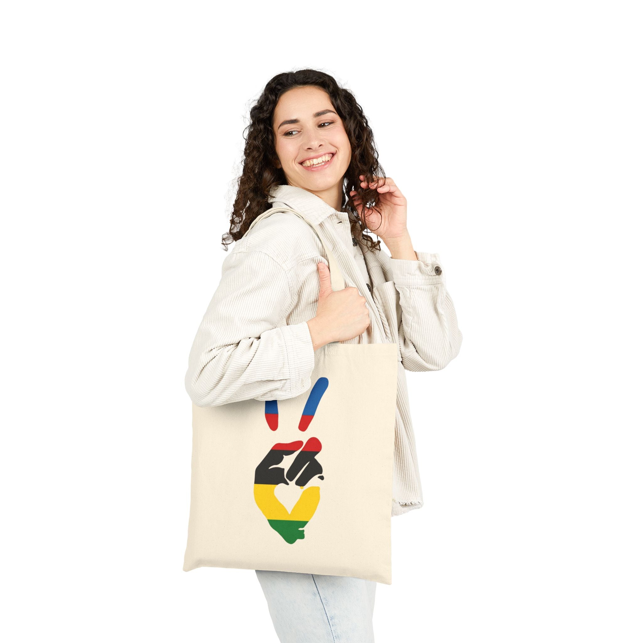 Peace+Love Cycling Rainbow Stripes Eco-Friendly Canvas Tote Bag | Bella Strada Studio