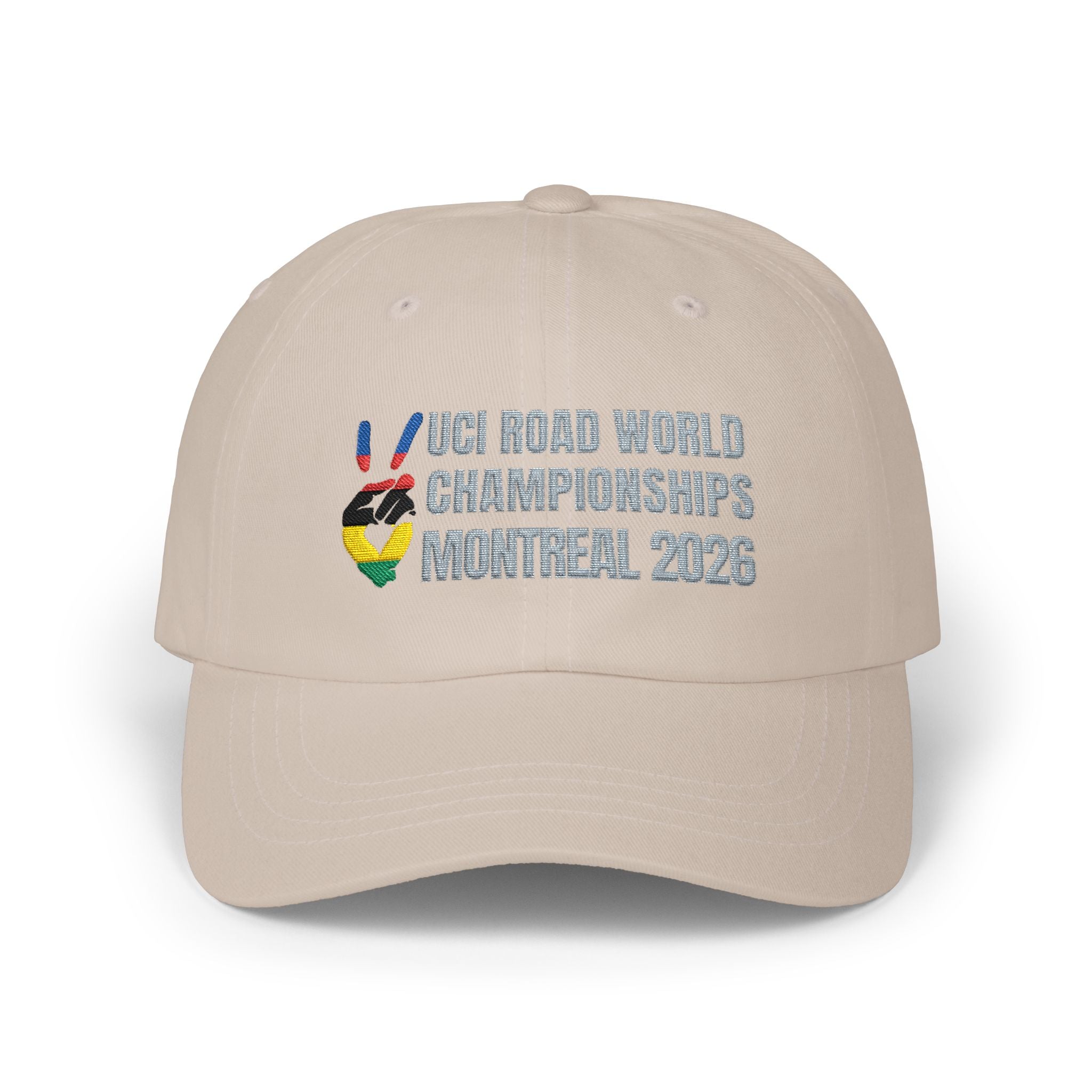 2026 UCI World Road Championships Montreal Cap with Peace + Love Rainbow Stripes Embroidered Design